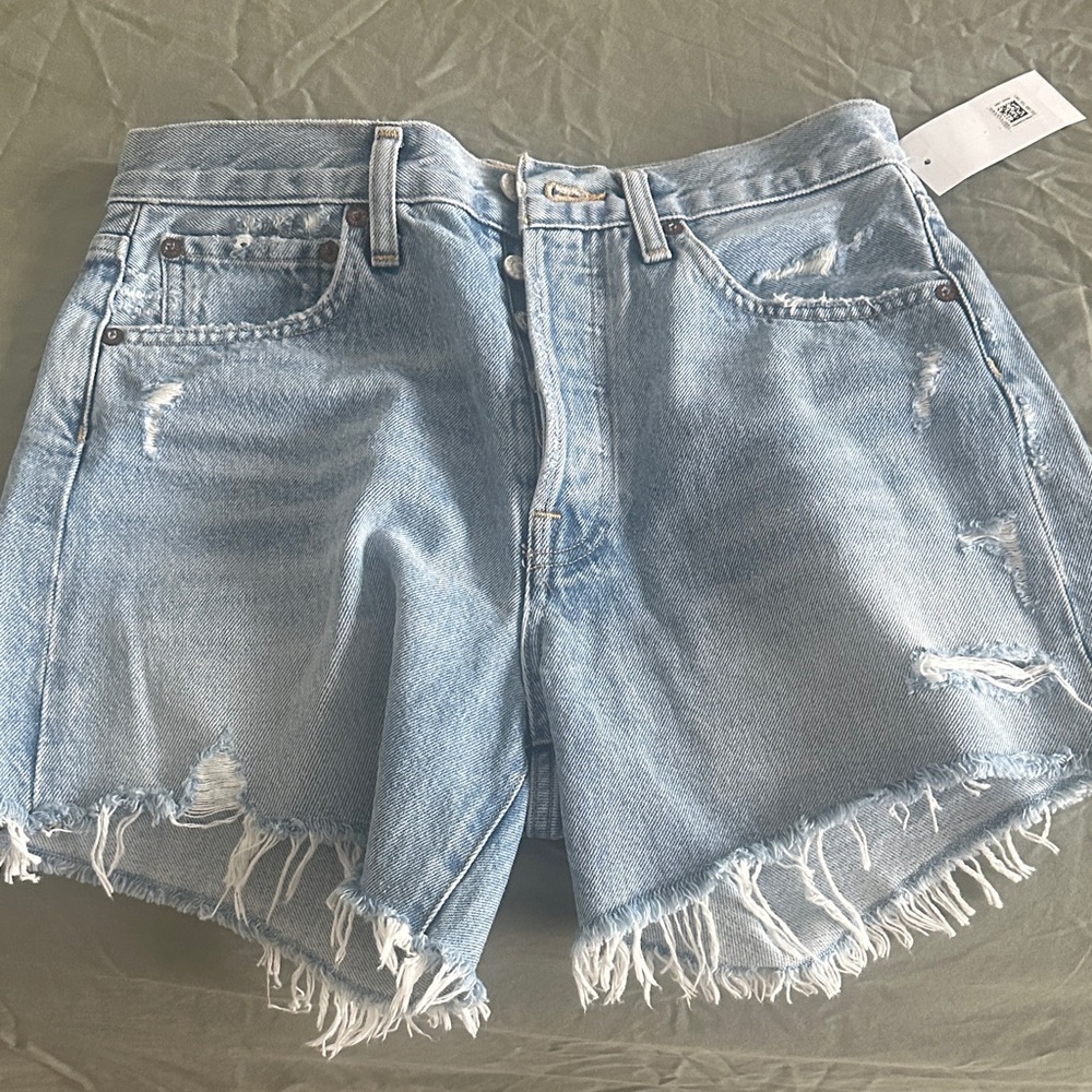 Agolde Light Blue Distressed Jean Shorts